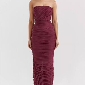 HOUSE OF CB 'Sapphire' Wine Gathered Maxi Dress/Size XL